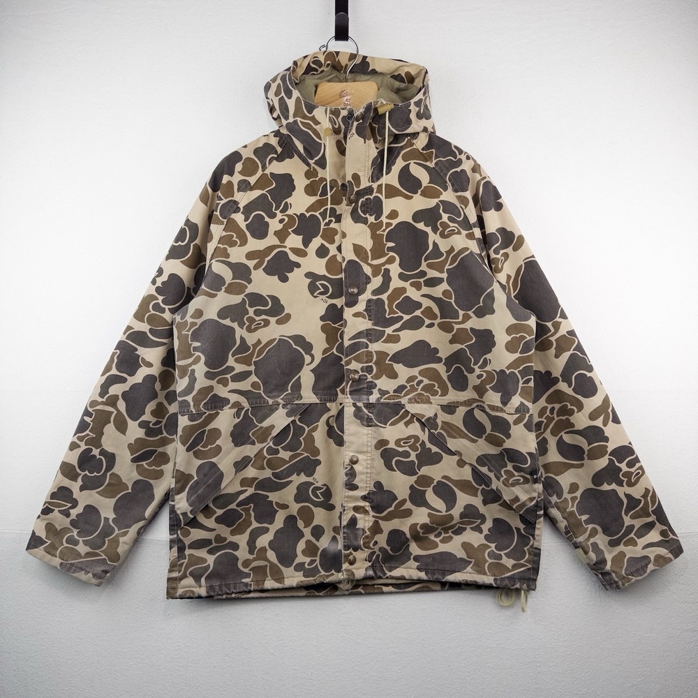 80's Vtg 10X Goretex Duck Camo Jacket Mens Large Full Zip Hunting With Hood USA